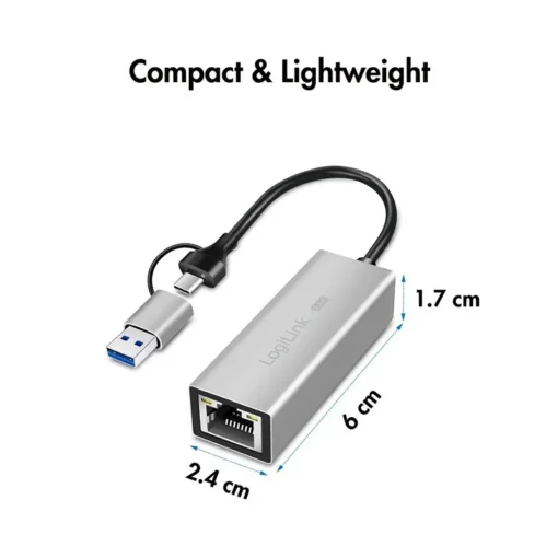 LogiLink USB-A/-C to 2,5G Ethernet adapter, gray - Image 5