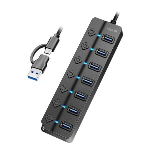 LogiLink USB3.2 Gen1 hub, 7 port on/off switch black - Image 2