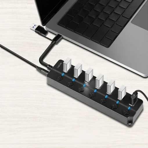 LogiLink USB3.2 Gen1 hub, 7 port on/off switch black - Image 3