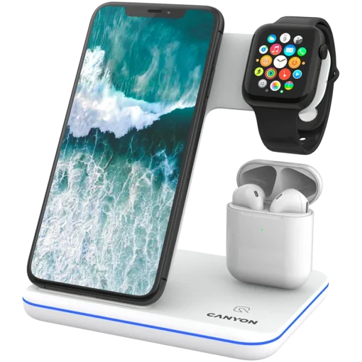 Зарядно за мобилен телефон CANYON wireless charger WS-302 15W 3in1 White