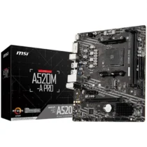 Дънна платка MSI Main Board Desktop A520M-A PRO (A520 AM4 2xDDR4 1x PCI-E 3.0 x16 slot1x M.2 slot4x USB 3.2 Gen12x USB 2