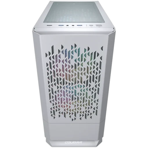 Кутия за компютър COUGAR MG140 Air RGB - White, Mini Tower, Mini ITX / Micro ATX, USB 3.0 x 2, USB 2.0 x 1, Mic x 1 / Audio x 1, RGB Button, 3x 120mm ARGB fans pre-installed, Built-in LED controller, Patterned Air Vents, 205 x 410 x 420 (mm) - Image 10