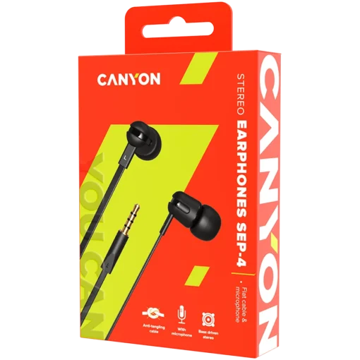 Слушалки CANYON headphones SEP-4 Mic Flat 1.2m Black - Image 3