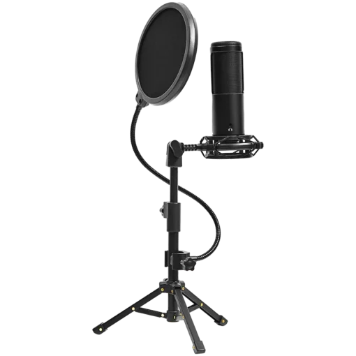 Геймърски микрофон LORGAR Voicer 721, Gaming Microphone, Black, USB condenser microphone with tripod stand and pop filter, including 1 microphone, 1 metal tripod, 1 plastic shock mount, 1 windscreen cap, 2m USB Type C cable, 1 pop filter, 1 tripod mo - Image 9