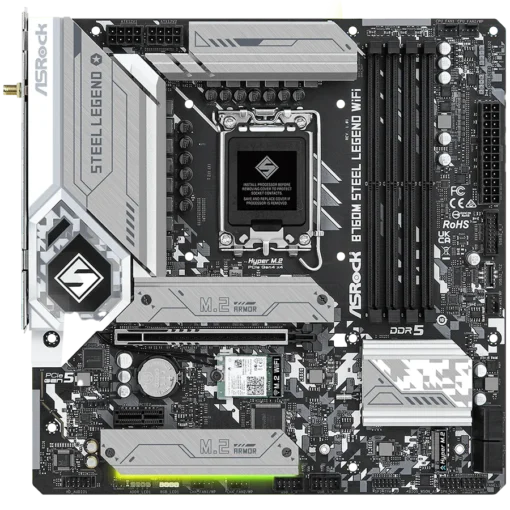 Дънна платка ASROCK MB Desktop B760M Steel Legend (S1700, 4x DDR5, 1x PCIe 5.0 x16, 1x PCIe 4.0 x16, 3x Hyper M.2 PCIe Gen4x4, 4x SATA3, 2x USB-C, 9x USB 3.2, 6x USB 2.0, 1xRJ-45 2.5GB, Wi-Fi 6E, BT 5.3, 1x HDMI, 1x DP, micro ATX - Image 6