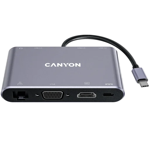 USB хъб CANYON hub DS-14 8in1 4k USB-C Dark Grey