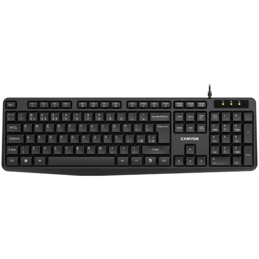 Клавиатура CANYON Wired Keyboard 104 keys USB2.0 Black cable length 1.5m 443*145*24mm 0.37kg