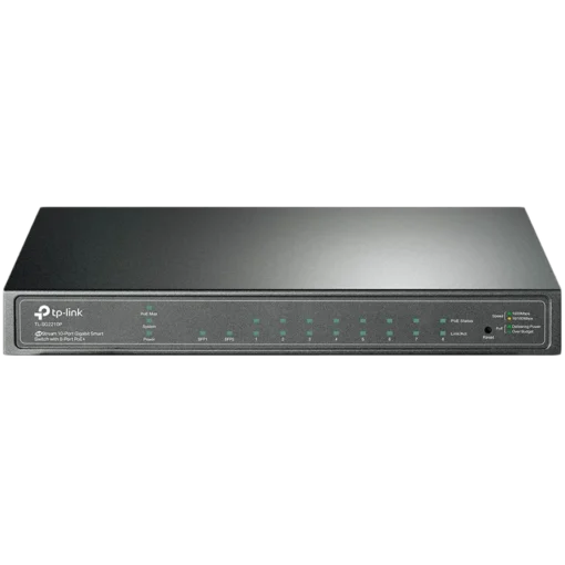 Kомутатор JetStream 8-Port Gigabit Smart PoE+ Switch with 2 SFP SlotsPORT: 8× Gigabit PoE Ports 2× Gigabit SFP SlotsSPEC