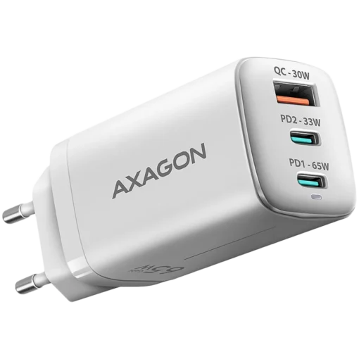 Зарядно за мобилен телефон AXAGON ACU-DPQ65W GaN Wall charger 3x port (USB + dual USB-C) PD3.0/QC4+/PPS/Apple 65W