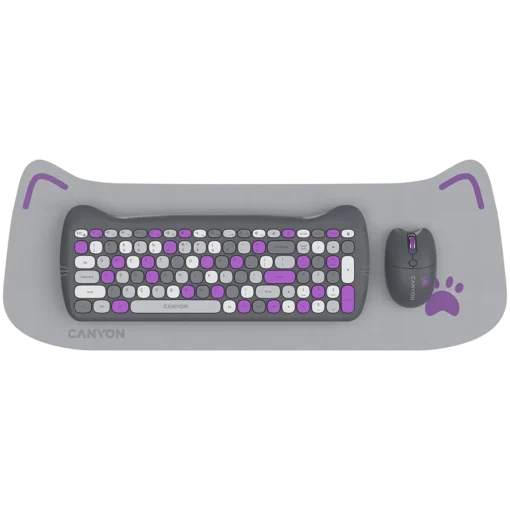 Клавиатура CANYON HSET-W6 EN Keyboard+Mouse Kitty Edition AAA+АА Wireless Violet