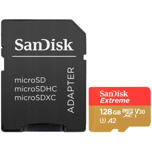 Карта памет SanDisk Extreme microSDXC 128GB + SD Adapter + 1 year RescuePRO Deluxe up to 190MB/s & 90MB/s Read/Write spe