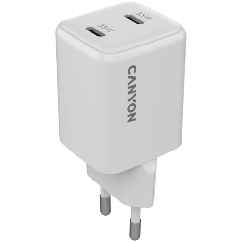 Зарядно за мобилен телефон CANYON charger CU35CC GaN 35W 2xPD EU White