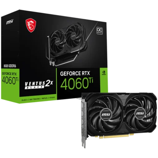 Видео карта MSI Video Card Nvidia GeForce RTX 4060 Ti 8G VENTUS 2X BLACK E1 OC 8GB GDDR6 128bit Boost: 2565 MHz 4352 CUD