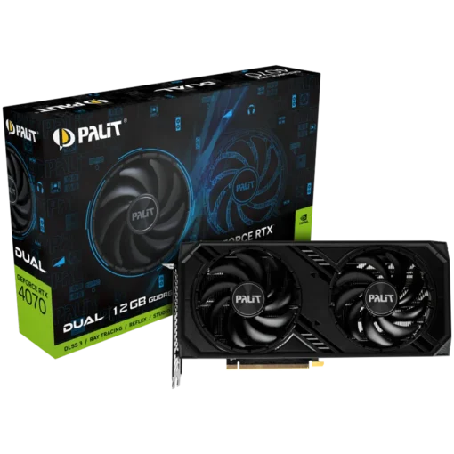 Видео карта Palit RTX 4070 Dual 12GB GDDR6 192 bit 1x HDMI 2.1a 3x DP 1.4a 2 Fan 1x 8-pin Power connector recommended PS