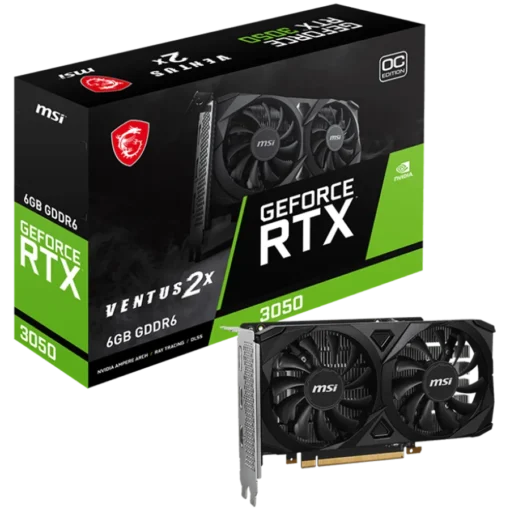 Видео карта MSI Video Card Nvidia GeForce RTX 3050 VENTUS 2X E 6G OC 6GB GDDR6 96bit Boost: 1492 MHz 2304 CUDA Cores PCI