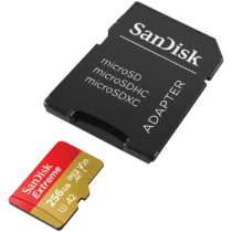 Карта памет SanDisk Extreme microSDXC 256GB + SD Adapter + 1 year RescuePRO Deluxe up to 190MB/s & 130MB/s Read/Write sp