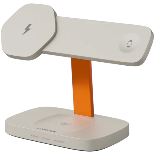 Зарядно за мобилен телефон CANYON Wireless Charging Station Hexagon 310 3in1 LightGrey/Orange - Image 2