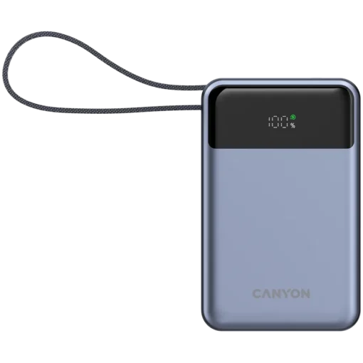 Външна батерия CANYON power bank OnPower 600 built-in cable 20000 mAh PD65W Dark Grey