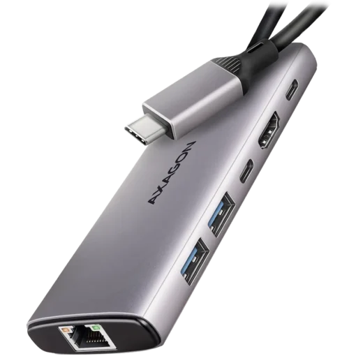 USB хъб AXAGON HMC-6G2L 2x USB-A 10Gbps 1x USB-C 10Gbps 4K/60Hz HDMI RJ-45 USB 3.2 Gen 2 hub PD 100W 15cm USB-C