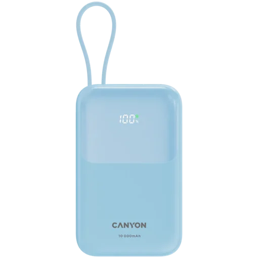 Външна батерия CANYON power bank OnPower 101 built-in cable 10000 mAh PD22.5W Blue