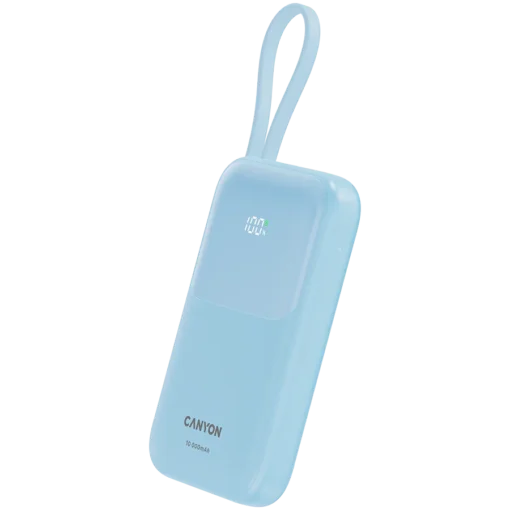 Външна батерия CANYON power bank OnPower 101 built-in cable 10000 mAh PD22.5W Blue - Image 4