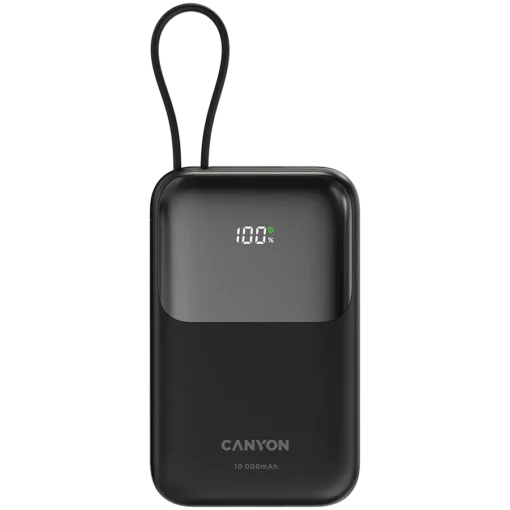 Външна батерия CANYON power bank OnPower 101 built-in cable 10000 mAh PD22.5W Black