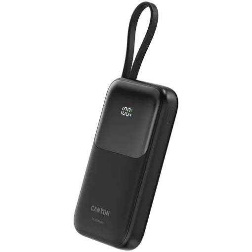 Външна батерия CANYON power bank OnPower 101 built-in cable 10000 mAh PD22.5W Black - Image 4