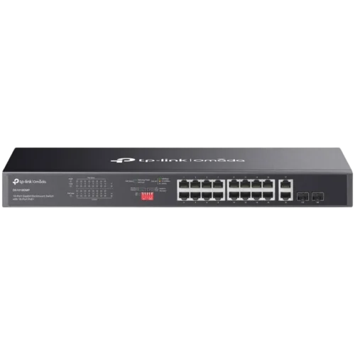 Kомутатор Omada 18-Port Gigabit Rackmount Switch with 16-Port PoE+ PORT: 16× Gigabit PoE+ Ports 2× Gigabit Non-PoE Ports