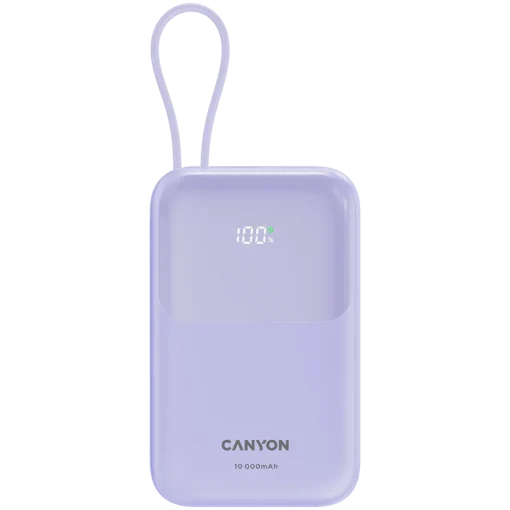 Външна батерия CANYON power bank OnPower 101 built-in cable 10000 mAh PD22.5W Purple