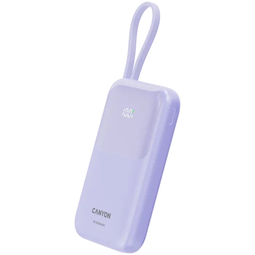 Външна батерия CANYON power bank OnPower 101 built-in cable 10000 mAh PD22.5W Purple - Image 4