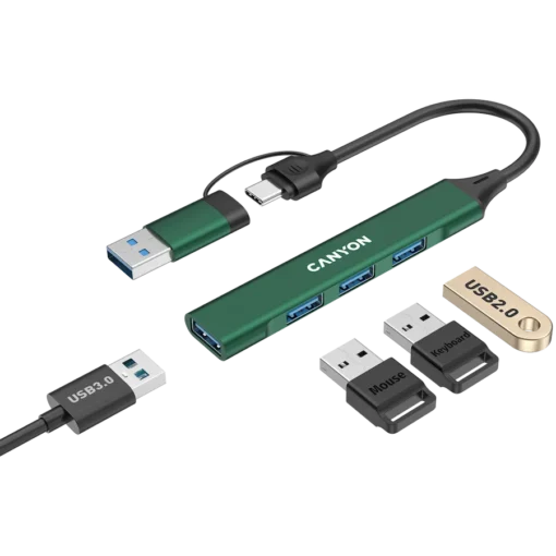 USB хъб CANYON hub DS-02 4in1 USB-A/C Green - Image 10