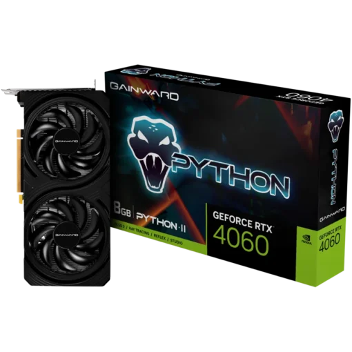 Видео карта Gainward GeForce RTX 4060 Python II 8GB GDDR6 128bit 1x HDMI 2.1 3x DP 1.4a two fan 1x 8-pin Power connector