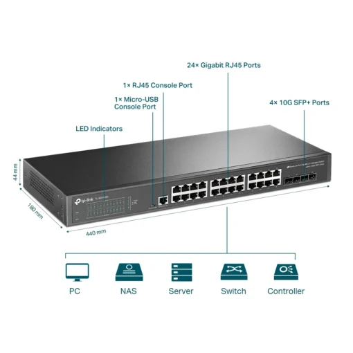 24-портов гигабит L2 управляем комутатор TP-Link JetStream TL-SG3428X с 4-SFP+ слота - Image 3