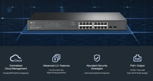 18-портов гигабитен управляем комутатор TP-Link JetStream TL-SG2218P с 16-портов PoE+ - Image 2