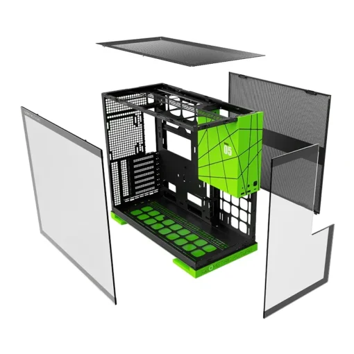 Geometric Future кутия Case EATX - Model 5 Black/Green, NVIDIA style limited edition - 5 x 140 mm aRGB fans included - Image 4