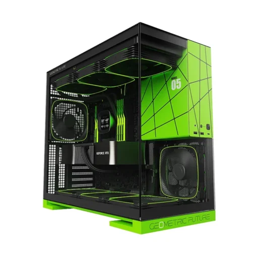 Geometric Future кутия Case EATX - Model 5 Black/Green, NVIDIA style limited edition - 5 x 140 mm aRGB fans included - Image 5