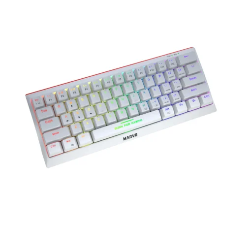 Marvo геймърска клавиатура Gaming Mechanical keyboard 61 keys TKL Hecate 61R WH - KG962G White - RED switches, RGB - Image 3