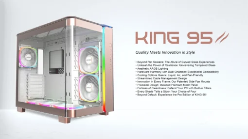 Montech кутия KING 95 Pro, Dual Chamber Mid-tower Case, 6 ARGB Fans, 2 Front Panels, Rose Gold - Image 3