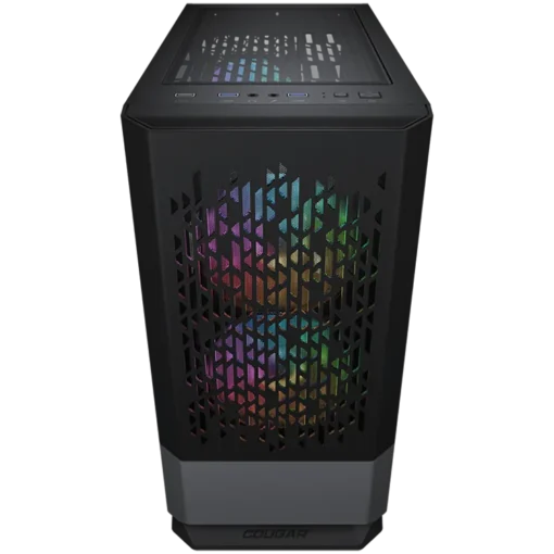 Кутия за компютър COUGAR MG140 Air RGB - Black, Mini Tower, Mini ITX / Micro ATX, USB 3.0 x 2, USB 2.0 x 1, Mic x 1 / Audio x 1, RGB Button, 3x 120mm ARGB fans pre-installed, Built-in LED controller, Patterned Air Vents, 205 x 410 x 420 (mm) - Image 6