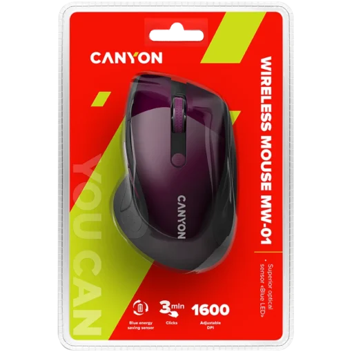 Безжична мишка CANYON 2.4Ghz wireless mouse, optical tracking - blue LED, 6 buttons, DPI 1000/1200/1600, Purple pearl glossy - Image 4