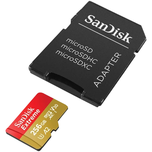 Карта памет SanDisk Extreme microSDXC 256GB + SD Adapter + 1 year RescuePRO Deluxe up to 190MB/s & 130MB/s Read/Write sp