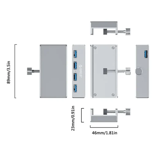 Orico хъб USB 3.0 HUB Clip Type 4 port -  Aluminum - MH4PU-SV - Image 4