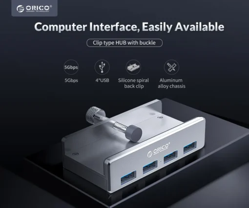 Orico хъб USB 3.0 HUB Clip Type 4 port -  Aluminum - MH4PU-SV - Image 6