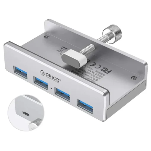 Orico хъб USB 3.0 HUB Clip Type 4 port - aux Micro-USB power input Aluminum - MH4PU-P-SV