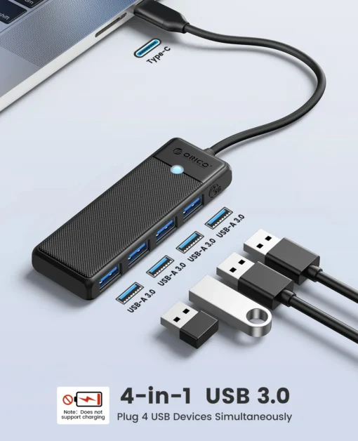 Orico хъб USB3.1 HUB Type-C - 4 x USB3.0 - PAPW4A-C3-015-BK - Image 2