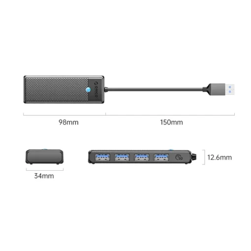 Orico хъб USB3.0 HUB 4 port Black - PAPW4A-U3-015-BK - Image 2