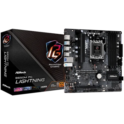 Дънна платка ASROCK B650M PG LIGHTNING AM5 Socket 4x DDR5 7200+ Dual Channel RAM PCIe 4.0 x16 3.0 x16 3x M.2 socket 4x S
