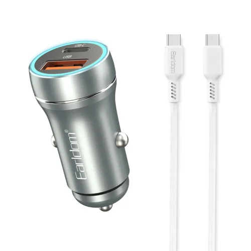 Зарядно за мобилен телефон Зарядно устройство за кола Earldom ES-CC29 30W USB QC3.0 PD С Type-C PD кабел Сребрист -