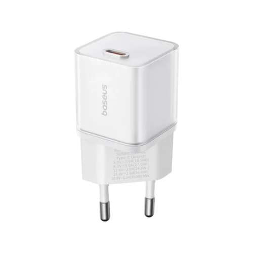 Зарядно за мобилен телефон Мрежово зарядно устройство Baseus GaN5S Fast Charger 1C 30W 1 x Type-C F Бял -