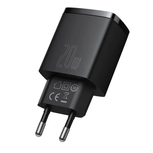 Зарядно за мобилен телефон Мрежово зарядно устройство Baseus Cube Fast Charger OS 20W 1 x Type-C F 1 x USB F Черен -